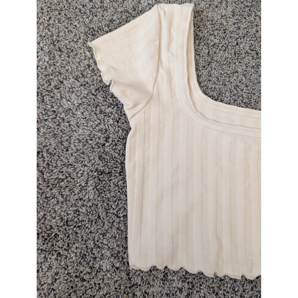 OFFLINE by Aerie Cream Ribbed Square Neck Lettuce Edge Crop Top XS - Picture 4 of 4